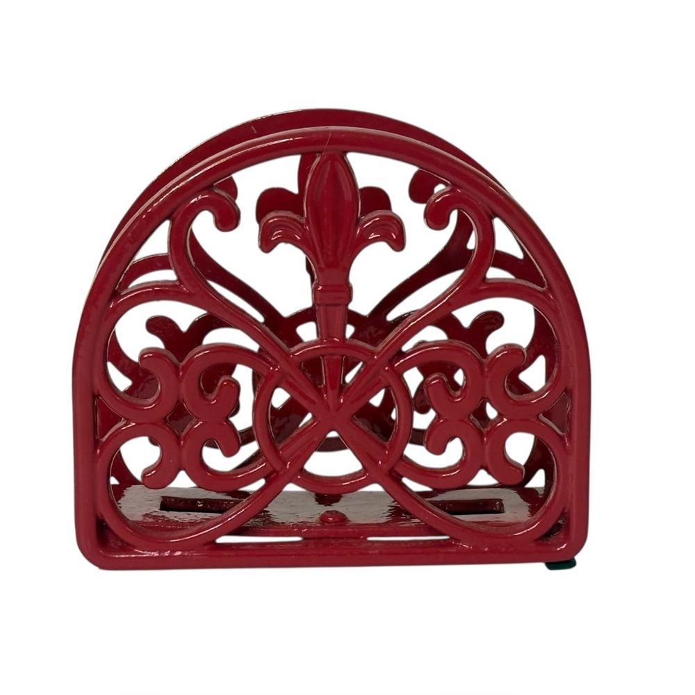 Cast Iron Red Fleur‎ De Lis Napkin Holder